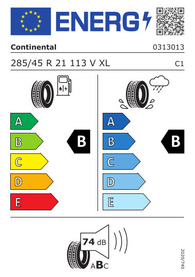 Kia EV9, Reifenlabel, Continetal 285-45-R21